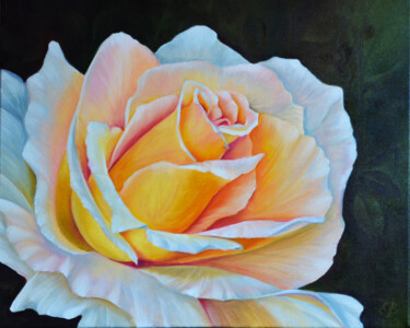 Painting titled "Rose Oil Painting,…" by Elena Vybiranets, Original Artwork, Oil Mounted on Wood Stretcher frame