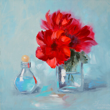 Painting titled "Red Flowers Oil pai…" by Elena Vybiranets, Original Artwork, Oil