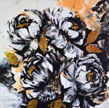 Schilderij getiteld "Monochrome Flowers." door Elena Vybiranets, Origineel Kunstwerk, Acryl