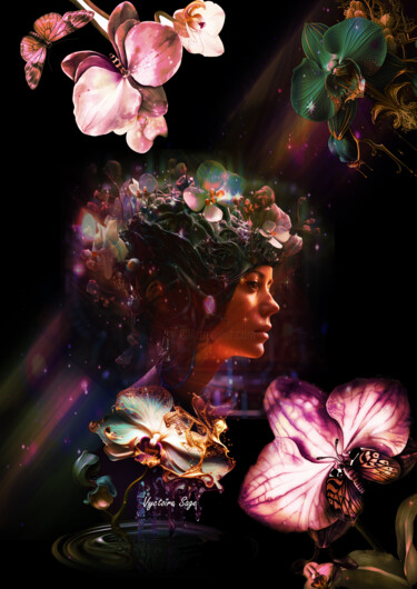 Digitale Kunst getiteld "Orchid Girl" door Vyctoire Sage, Origineel Kunstwerk, Foto Montage