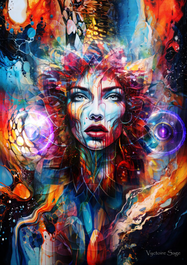 Digitale Kunst getiteld "Graphic woman" door Vyctoire Sage, Origineel Kunstwerk, AI gegenereerde afbeelding