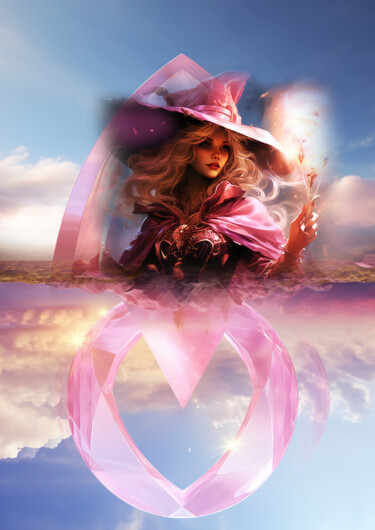 Digitale Kunst mit dem Titel "Pink witch" von Vyctoire Sage, Original-Kunstwerk, Fotomontage