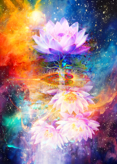 Цифровое искусство под названием "Magic lotus" - Vyctoire Sage, Подлинное произведение искусства, Фотомонтаж