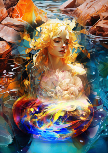 Цифровое искусство под названием "Water girl" - Vyctoire Sage, Подлинное произведение искусства, Фотомонтаж