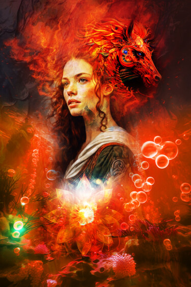 Arts numériques intitulée "Fire woman" par Vyctoire Sage, Œuvre d'art originale, Photo montage