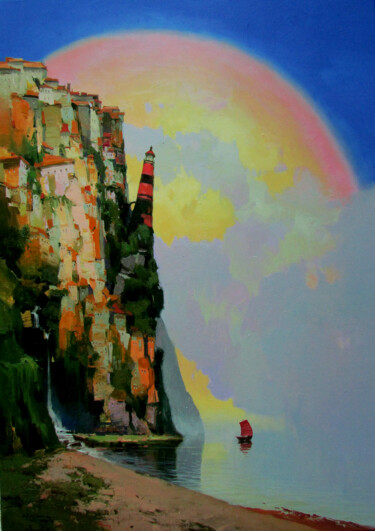 Картина под названием "By the sea" - Vytautaslaisonas, Подлинное произведение искусства, Масло Установлен на Деревянная рама…