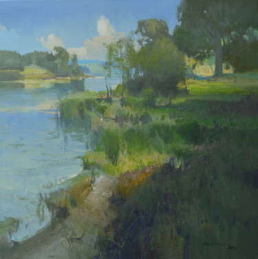 Painting titled "Grassy Coast" by Vytautaslaisonas, Original Artwork, Oil