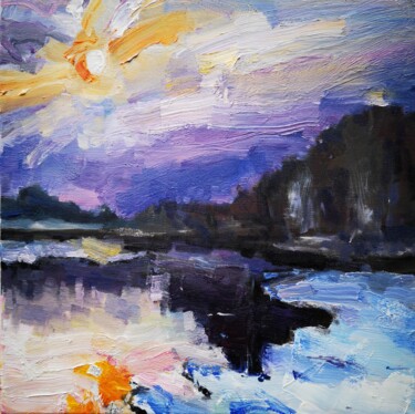 Painting titled "Spring near River" by Vytautas Kaunas, Original Artwork, Oil