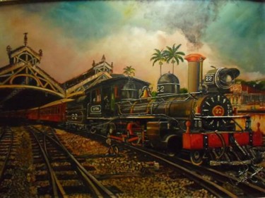 Painting titled "Locomotiva a vapor" by W. Campello, Original Artwork, Oil