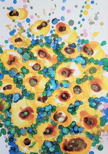 Painting titled "Sunflowers III" by Wioletta Gancarz, Original Artwork, Ink