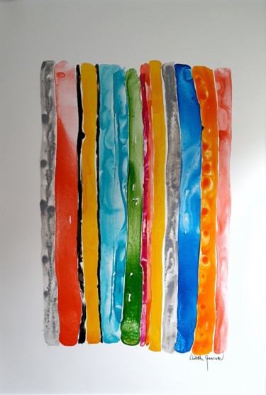 Schilderij getiteld "Orange Stripes" door Wioletta Gancarz, Origineel Kunstwerk, Acryl