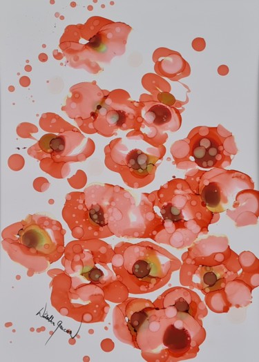 Peinture intitulée "Mountain Roses 2" par Wioletta Gancarz, Œuvre d'art originale, Encre