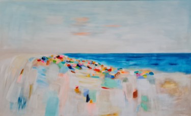 Schilderij getiteld "Flamenco Beach 2" door Wioletta Gancarz, Origineel Kunstwerk, Acryl Gemonteerd op Frame voor houten bra…
