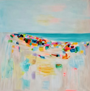 Painting titled "Cheerful Beach" by Wioletta Gancarz, Original Artwork, Acrylic Mounted on Wood Stretcher frame