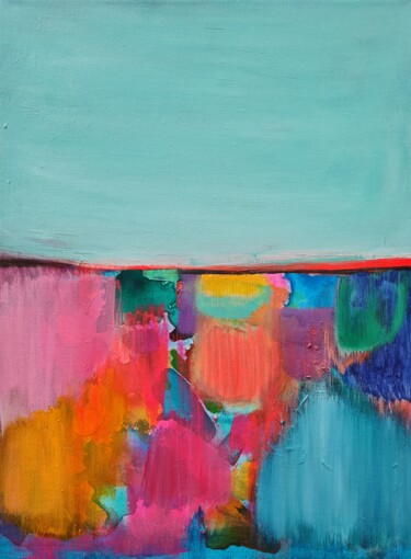 Painting titled "Rainbow Landscape" by Wioletta Gancarz, Original Artwork, Acrylic Mounted on Wood Stretcher frame