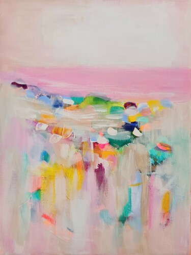 Peinture intitulée "Pink Seascape" par Wioletta Gancarz, Œuvre d'art originale, Acrylique Monté sur Châssis en bois
