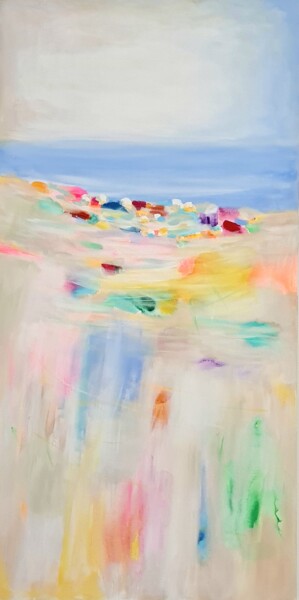 Malarstwo zatytułowany „Flowers at the Beac…” autorstwa Wioletta Gancarz, Oryginalna praca, Akryl Zamontowany na Drewniana r…