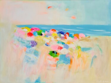 Painting titled "Lollipop Beach" by Wioletta Gancarz, Original Artwork, Acrylic Mounted on Wood Stretcher frame