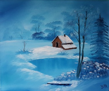 Painting titled "Winterlake" by Bettie Melieste, Original Artwork, Oil