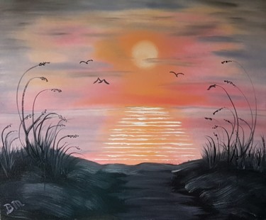 Painting titled "Ocean sunset" by Bettie Melieste, Original Artwork, Oil
