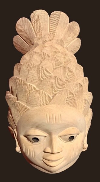 Sculpture titled "Masque GO Sculpture…" by Wabi Dossou, Original Artwork, Wood