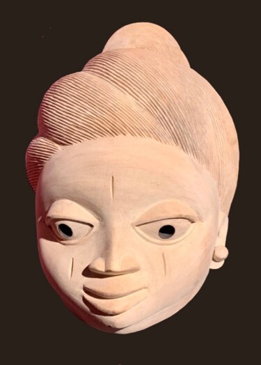 Skulptur mit dem Titel "Sculpture masque su…" von Wabi Dossou, Original-Kunstwerk, Holz