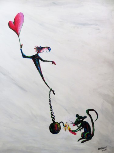 Malarstwo zatytułowany „Romantic flying man…” autorstwa Wabyanko, Oryginalna praca, Akryl
