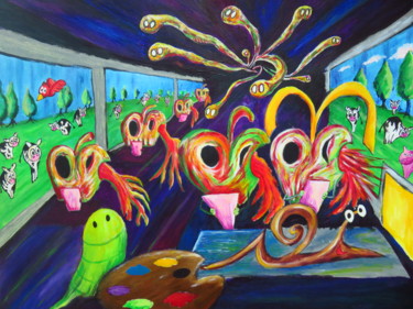 Malerei mit dem Titel "Nightmare in TGV tr…" von Wabyanko, Original-Kunstwerk, Acryl