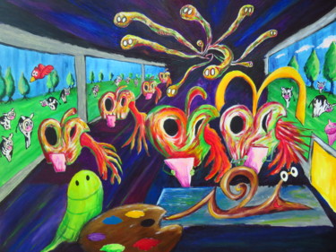 Schilderij getiteld "Nightmare in TGV tr…" door Wabyanko, Origineel Kunstwerk, Acryl