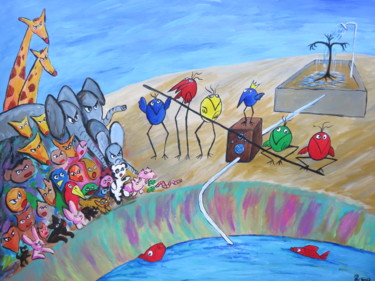 Malerei mit dem Titel "Shadoks Zobubuga Zoo" von Wabyanko, Original-Kunstwerk, Acryl