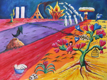 Pintura intitulada "Life is here messag…" por Wabyanko, Obras de arte originais, Acrílico