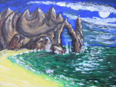 Painting titled "Etretat dragon blue" by Wabyanko, Original Artwork, Oil