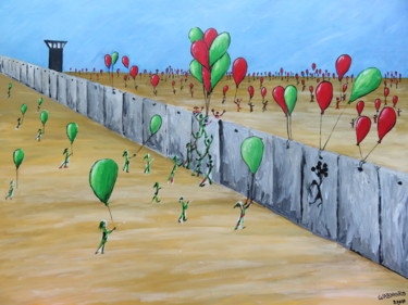 Painting titled "Wall and peace ball…" by Wabyanko, Original Artwork, Acrylic