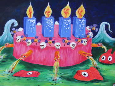 Painting titled "Happy Birthday Fuku…" by Wabyanko, Original Artwork, Acrylic