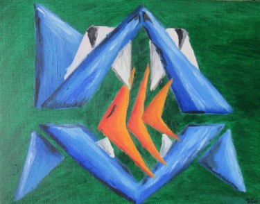 Картина под названием "Blue shark and oran…" - Wabyanko, Подлинное произведение искусства, Масло