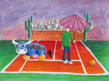 Painting titled "Tennis Game with a…" by Wabyanko, Original Artwork, Acrylic