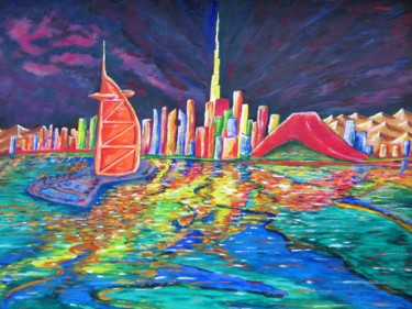 Painting titled "Dubai skyline" by Wabyanko, Original Artwork, Acrylic