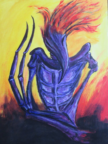 Painting titled "Demon burning man h…" by Wabyanko, Original Artwork, Acrylic