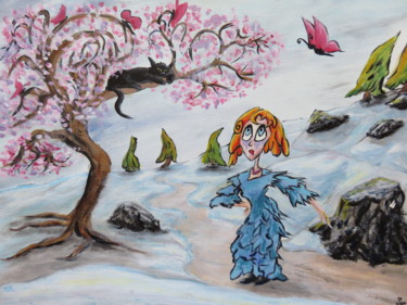 Malerei mit dem Titel "Sakura Tree" von Wabyanko, Original-Kunstwerk, Acryl