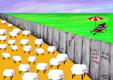 Digital Arts titled "Wall wolf sheeps" by Wabyanko, Original Artwork, Digital Painting
