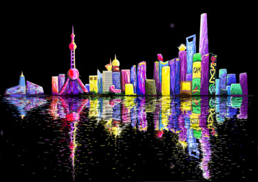 Arte digitale intitolato "Shanghai Bund Skyli…" da Wabyanko, Opera d'arte originale, Pittura digitale