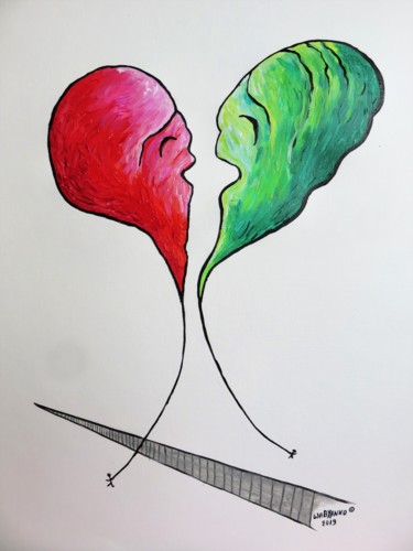 Malerei mit dem Titel "Love balloons heart…" von Wabyanko, Original-Kunstwerk, Acryl