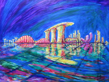 Schilderij getiteld "Singapore Marina Sk…" door Wabyanko, Origineel Kunstwerk, Acryl