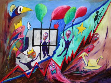 Painting titled "Prison break balloon" by Wabyanko, Original Artwork, Acrylic