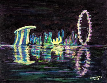 Painting titled "Singapore Skyline n…" by Wabyanko, Original Artwork, Acrylic