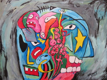 Peinture intitulée "Brain Portrait Pain…" par Wabyanko, Œuvre d'art originale, Acrylique