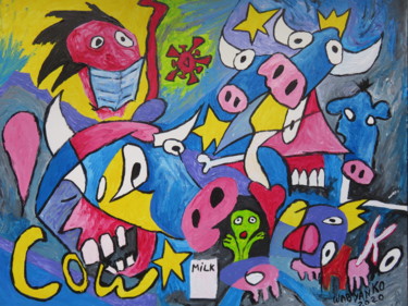 Schilderij getiteld "Cow Crazy" door Wabyanko, Origineel Kunstwerk, Acryl