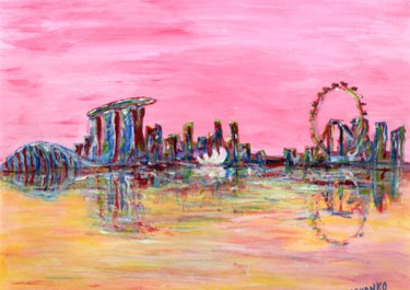 Painting titled "Singapore skyline p…" by Wabyanko, Original Artwork, Acrylic