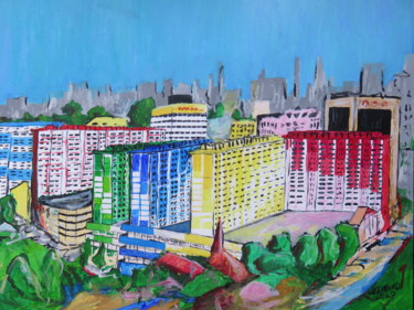 Malerei mit dem Titel "Rochor centre Singa…" von Wabyanko, Original-Kunstwerk, Acryl