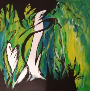 Painting titled "Only Green" by Wabyanko, Original Artwork, Acrylic